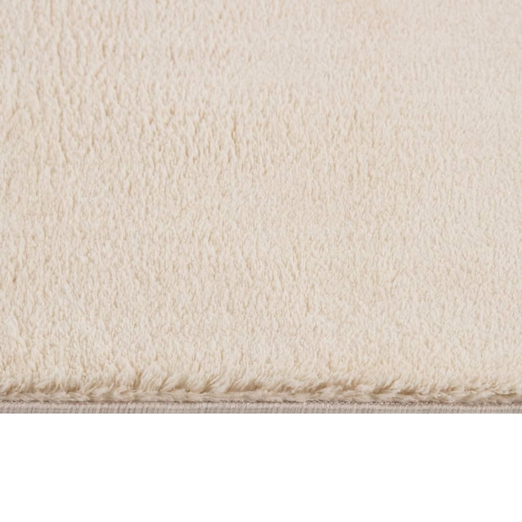 Beige area rug in living room setting showing size and placement
