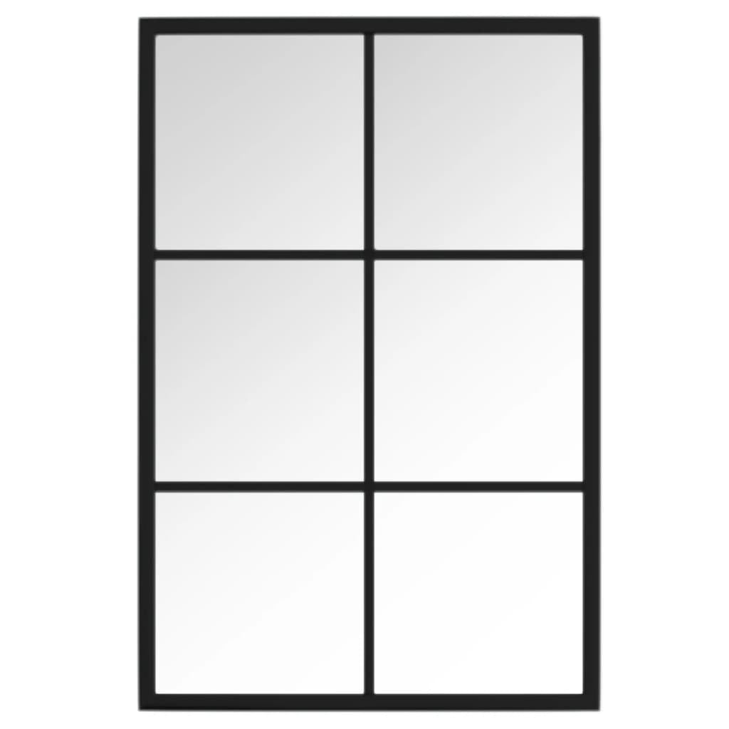 Close-up of black metal frame on rectangular wall mirror showing durable construction and sleek traditional design