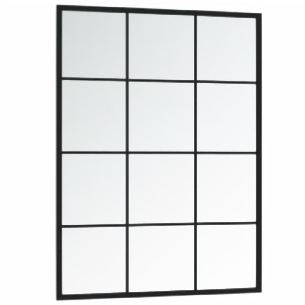 Side angle of wall-mounted black mirror showing slim 0.6-inch depth profile and premium metal frame construction