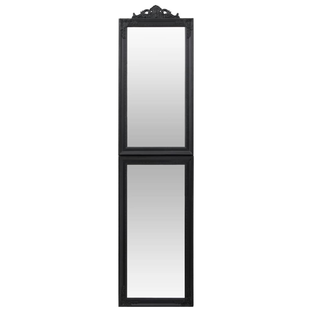 Side view of foldable full-length mirror displaying adjustable freestanding design with eucalyptus wood frame, ideal for outfit checks