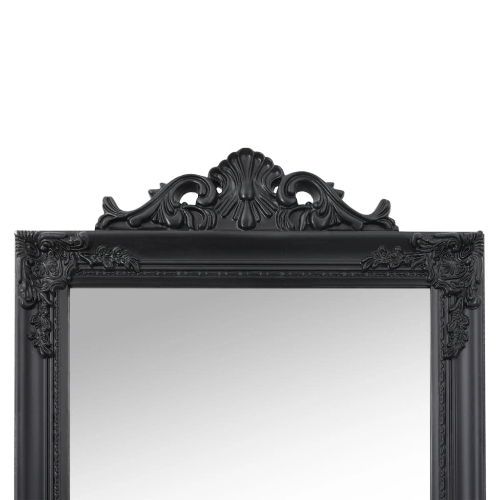 Detail of matte black finish on baroque mirror frame highlighting quality construction and sophisticated style