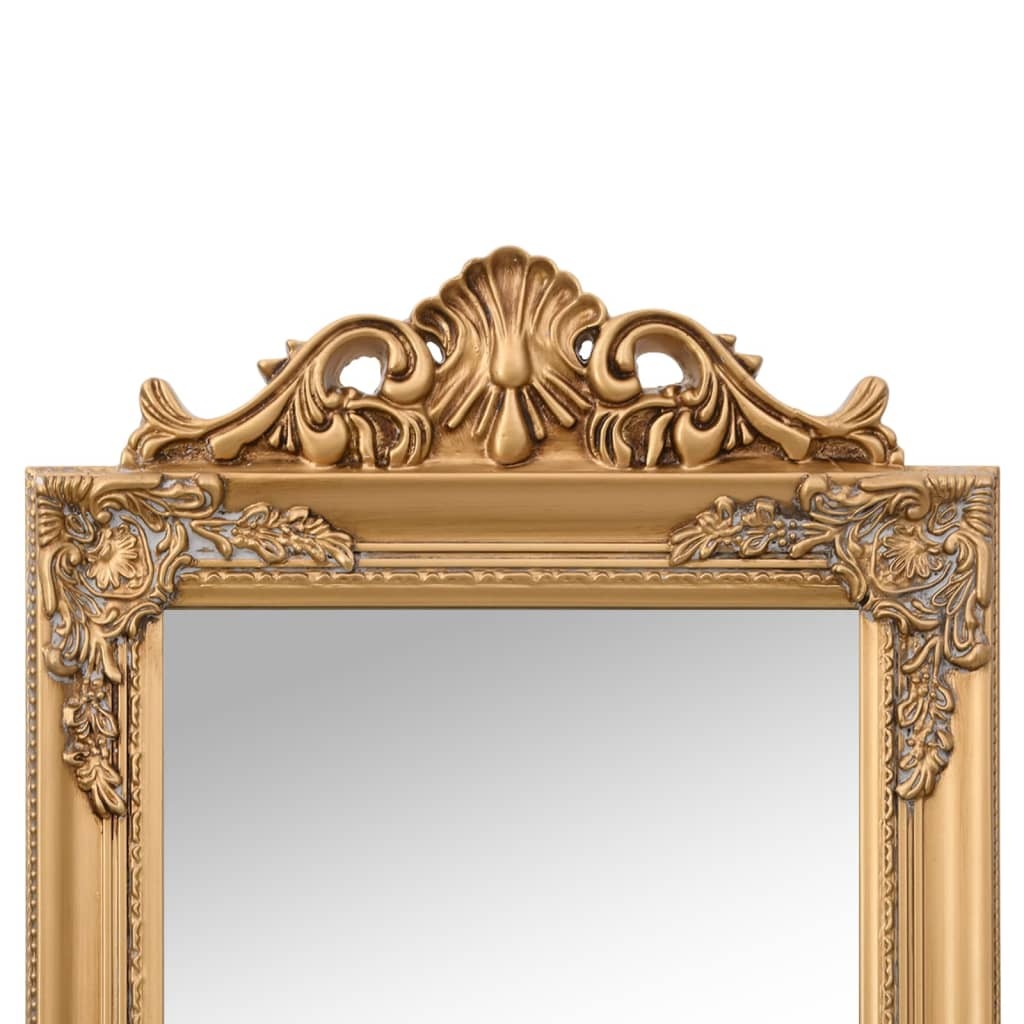 Gold baroque mirror side view displaying foldable mechanism and adjustable angle for personalized grooming