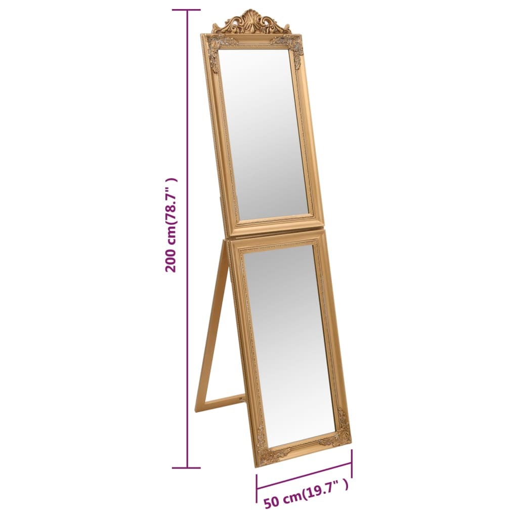 78.7 inch gold baroque full-length mirror full product view, foldable adjustable standing mirror for elegant home decoration