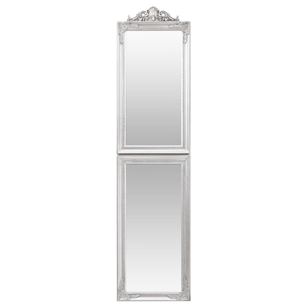 Side view of foldable full-length mirror displaying adjustable freestanding design with eucalyptus wood frame, ideal for outfit checks
