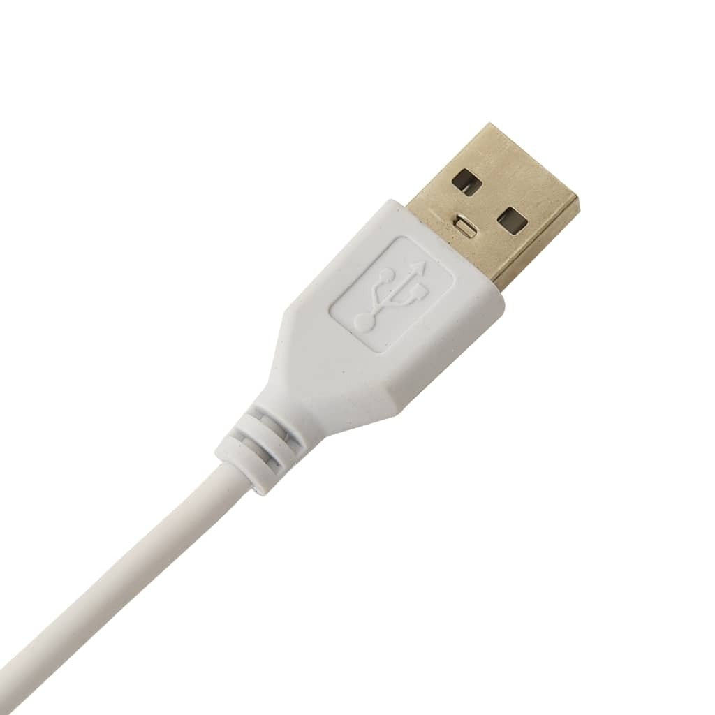 White USB cable with gold connector on a white background
