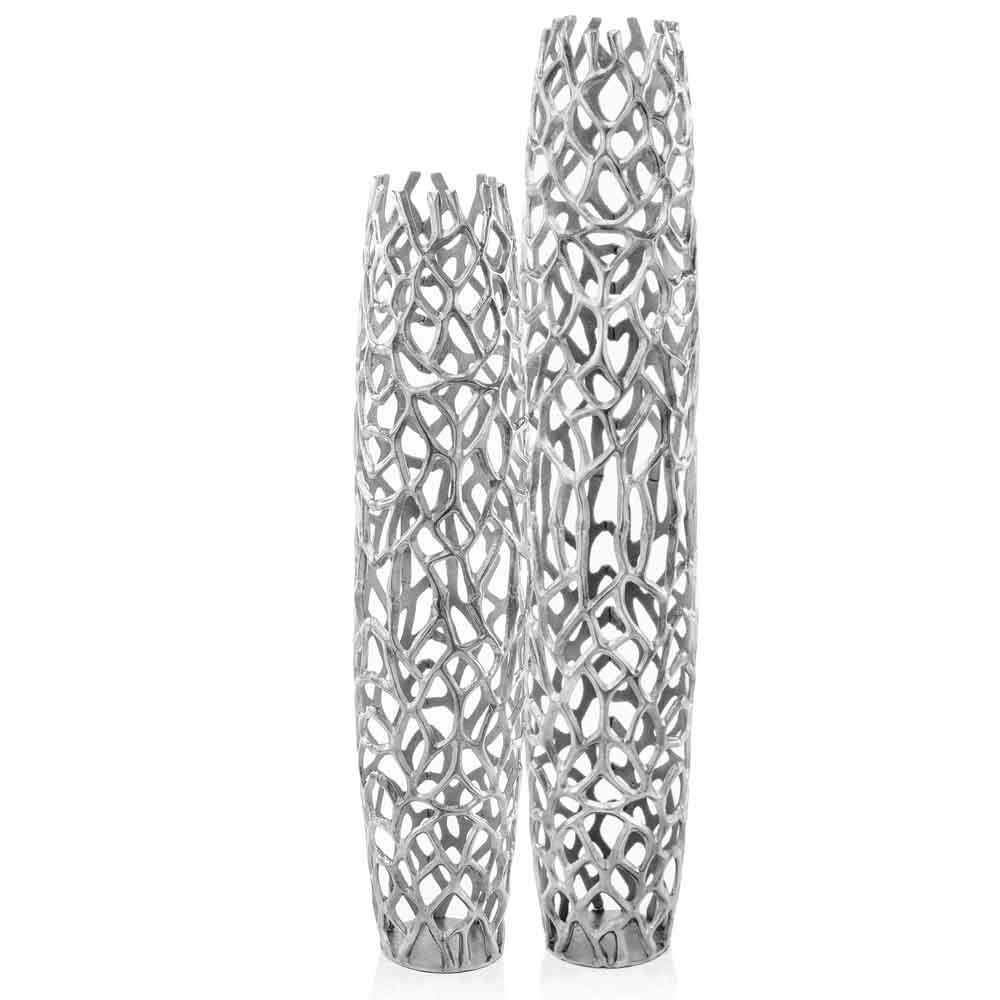 Contemporary aluminum floor vase in silver with impressive 47 inch height for statement displays