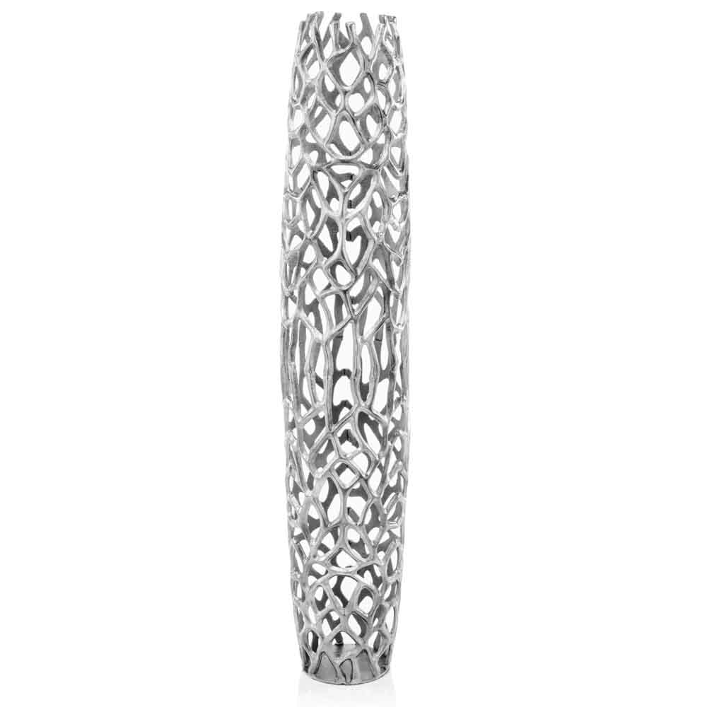 Modern silver cylinder floor vase with twigs texture perfect for entryways and living room corners