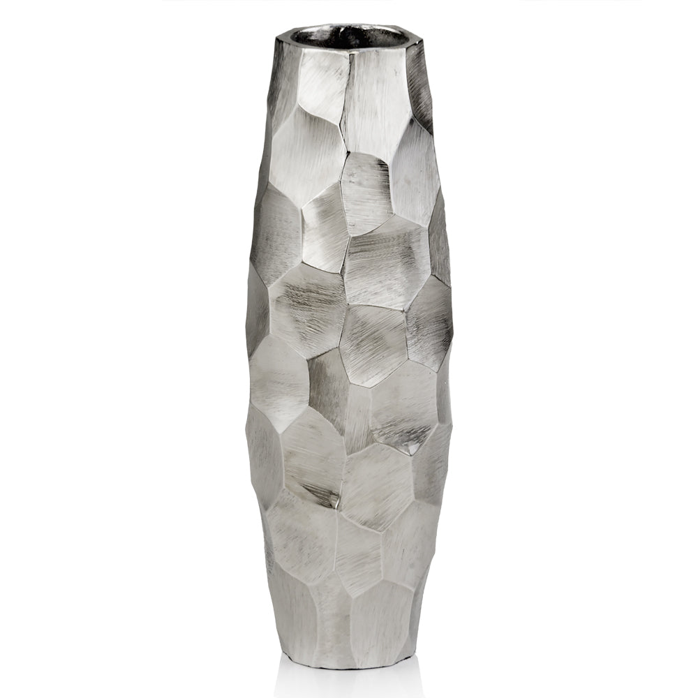 14 inch silver cylinder vase with minimalist design, elegant aluminum table centerpiece for modern interiors
