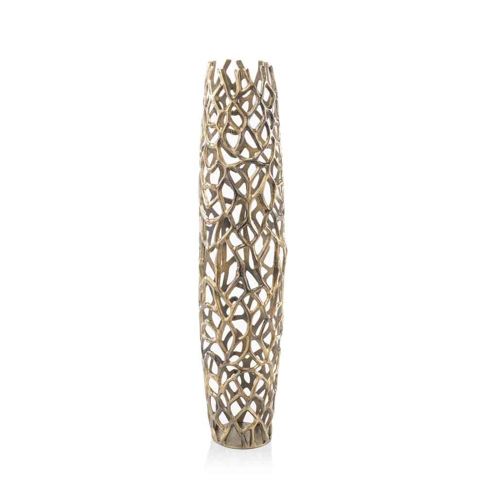 Full view of large 40-inch gold cylinder floor vase, impressive height statement piece for contemporary living rooms and offices
