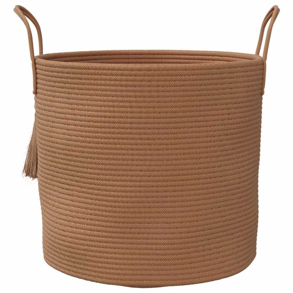 100% cotton brown basket top view showing 15.7 inch diameter opening ideal for storing blankets toys and clothes