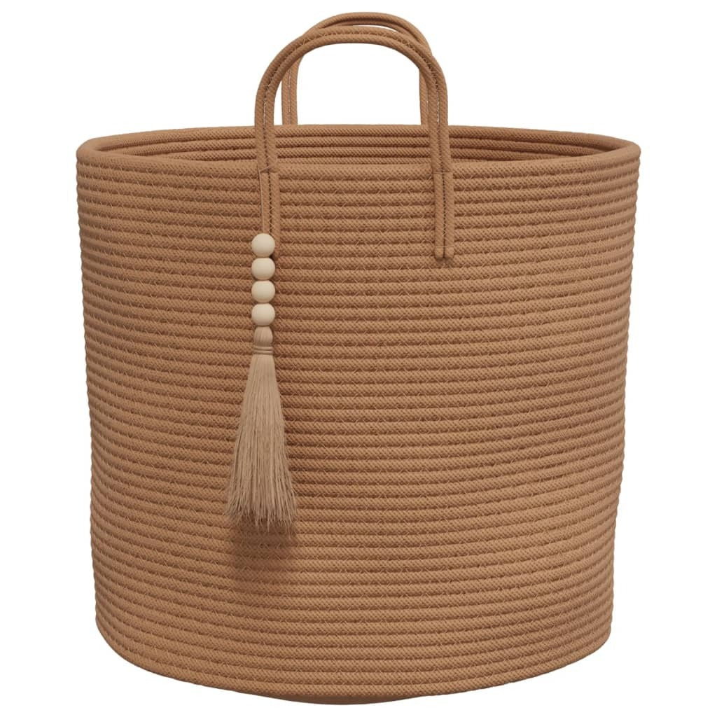 Brown fabric storage basket side angle view demonstrating 13.8 inch height and space-saving collapsible design