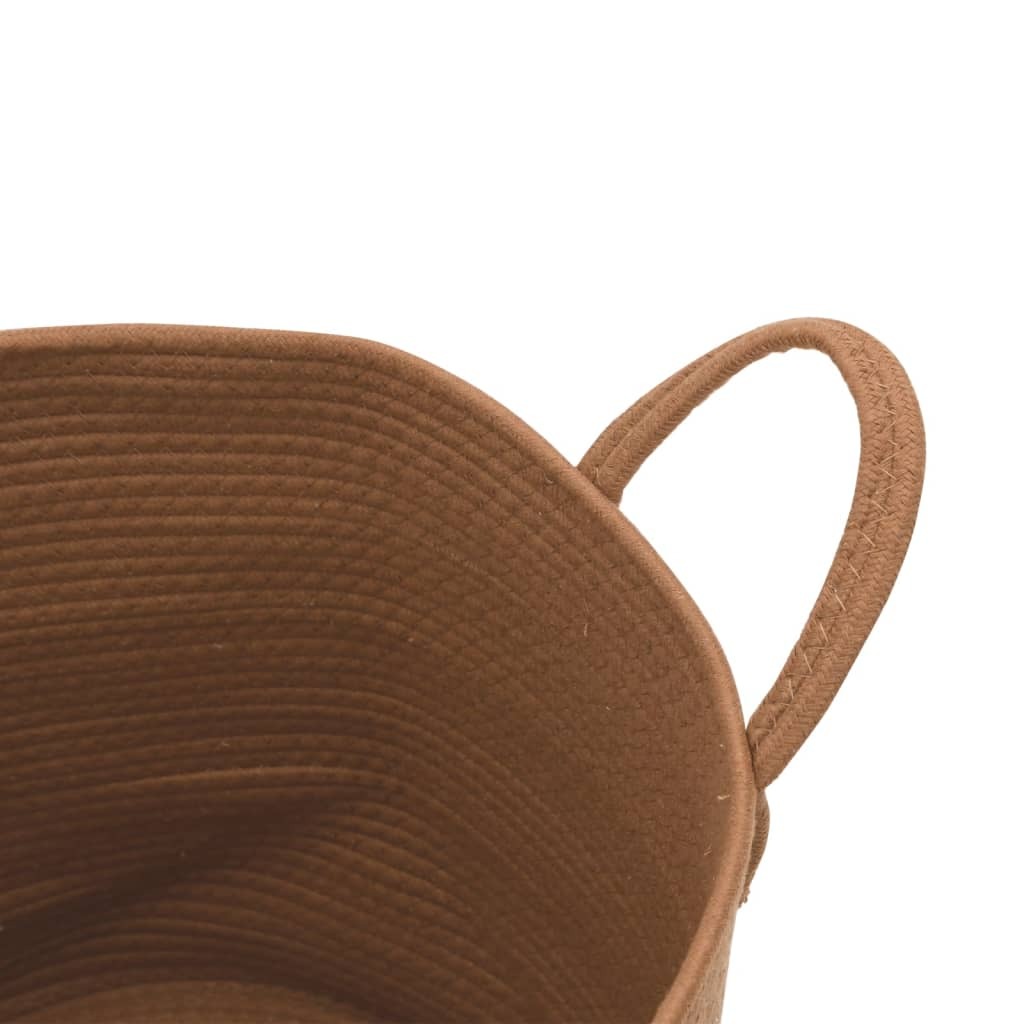 Cotton woven basket in rich brown color showing matte finish that complements modern farmhouse and contemporary decor