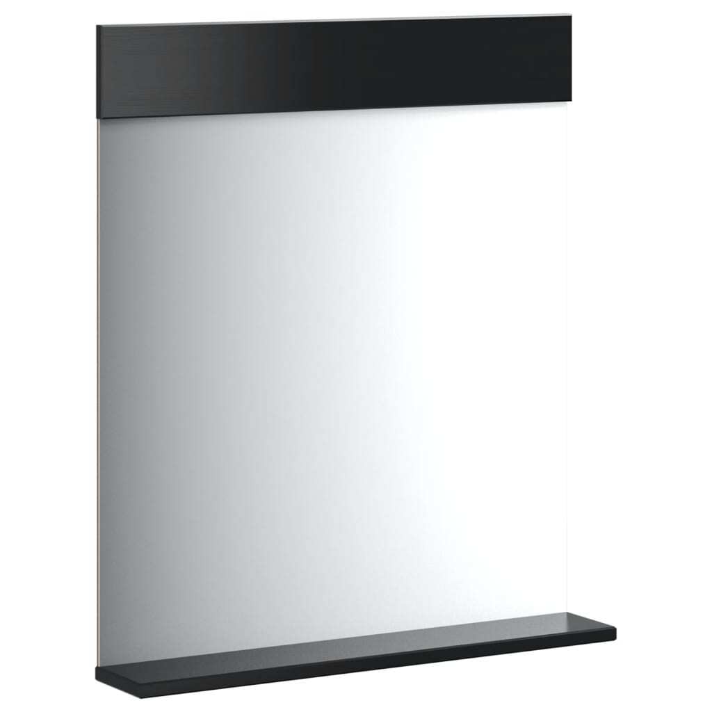 Modern pine wood bathroom mirror with shelf close-up displaying quality construction and clear reflection