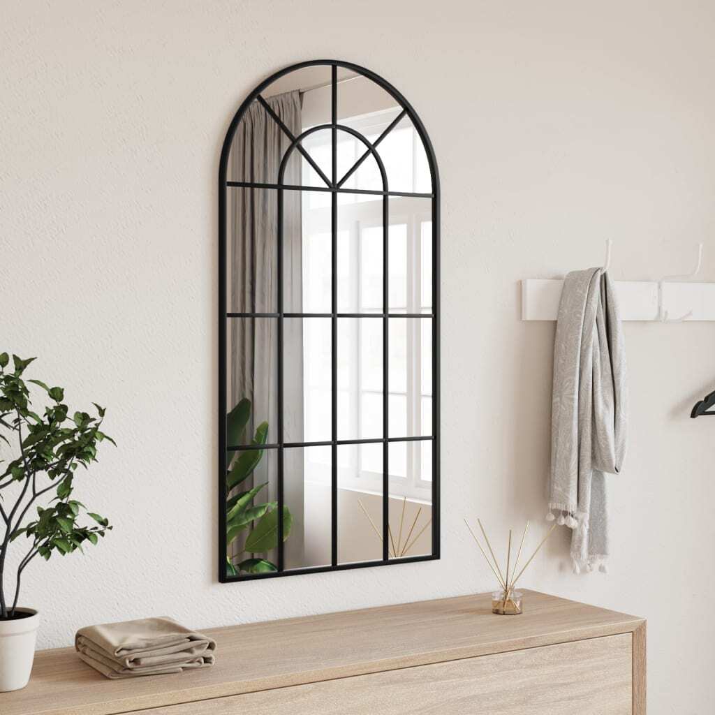 Elegant 40x20 inch black arched wall mirror with minimalist powder-coated iron frame, high-quality glass perfect for bathroom, bedroom, or living room modern decor