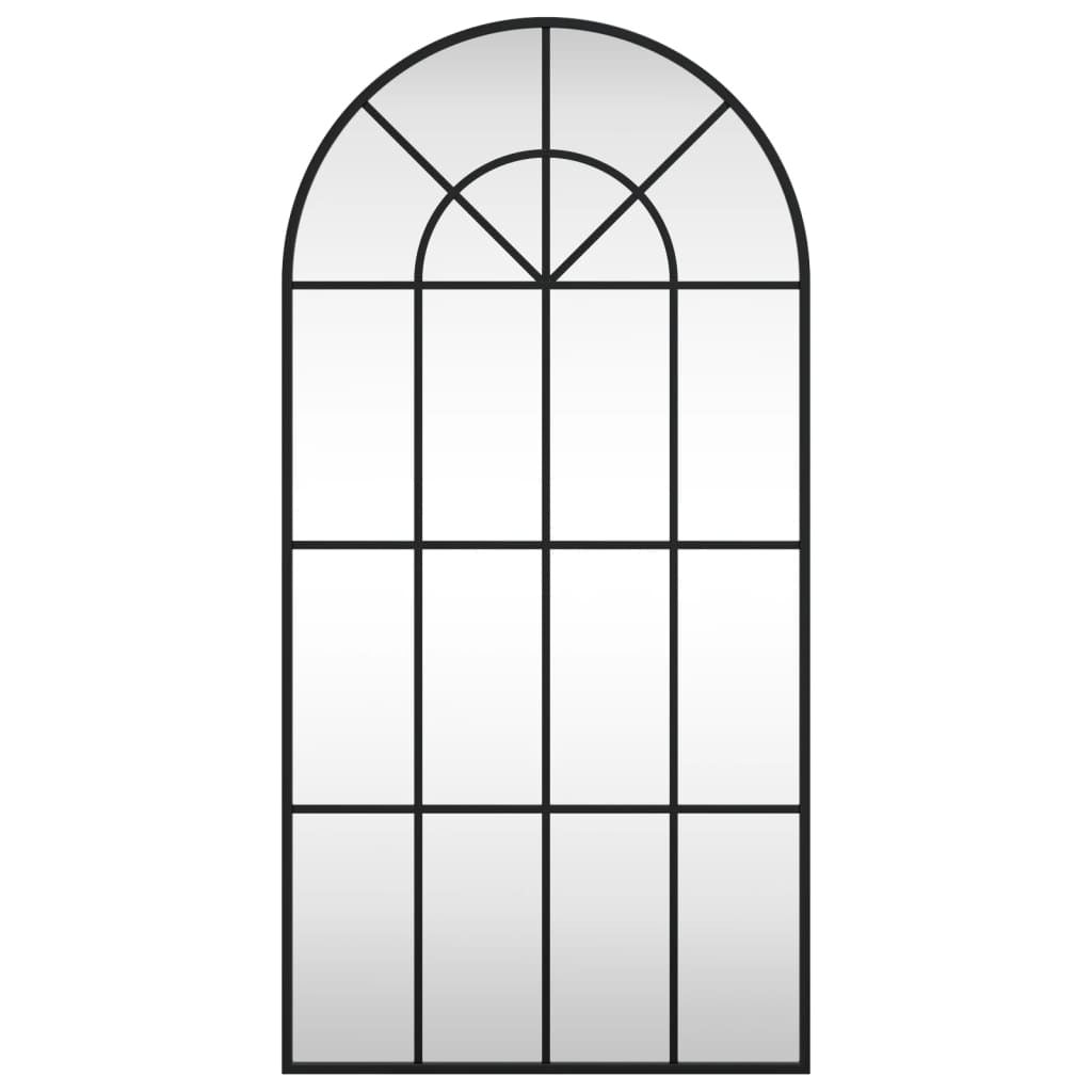Front view of arched wall mirror with black frame displaying classic arch shape and crystal-clear glass reflection, ideal for contemporary interiors