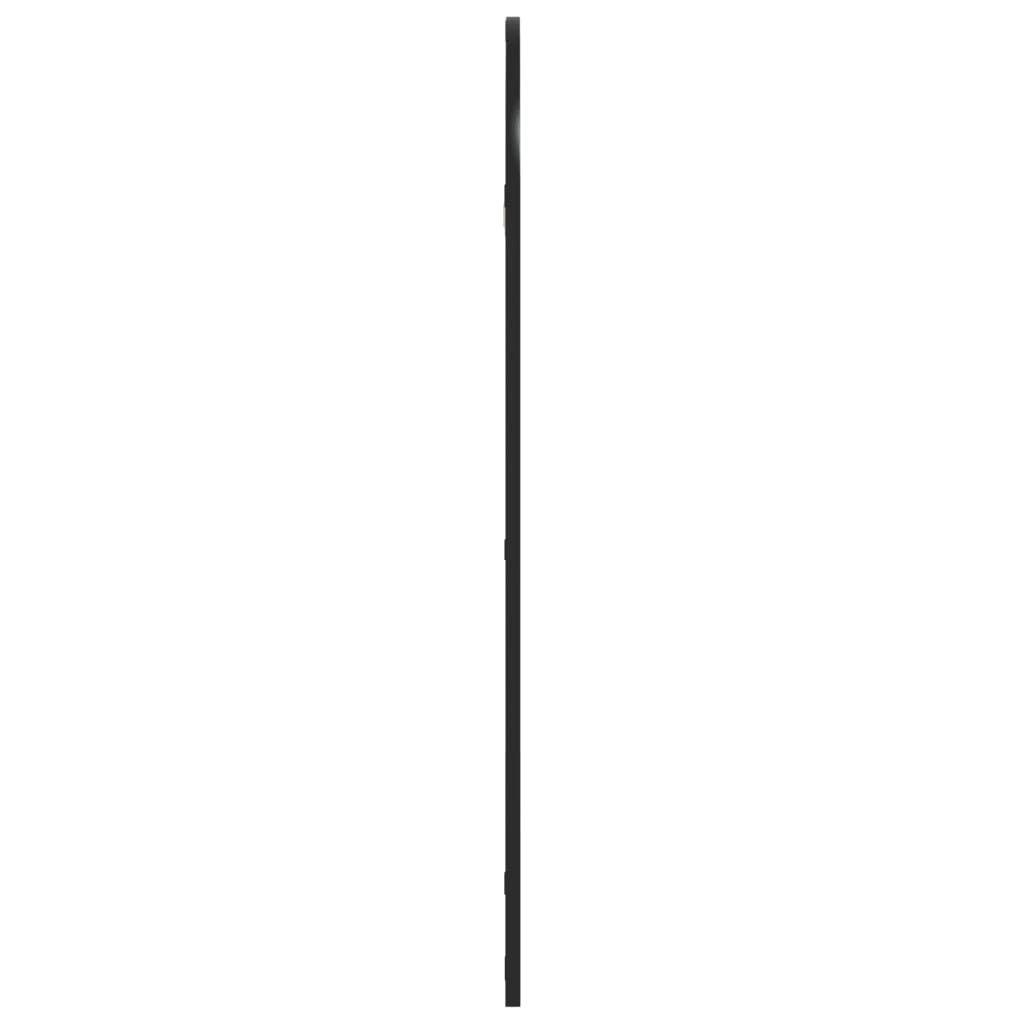 Side angle of wall-mounted arched mirror showing slim 0.6-inch depth profile and quality iron frame construction