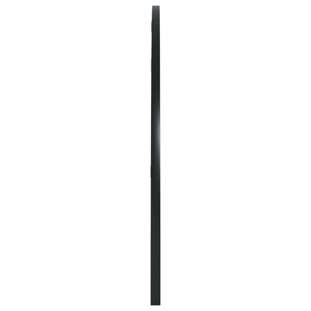 Side angle of wall-mounted rectangular mirror showing slim 0.6-inch depth profile and quality iron frame construction