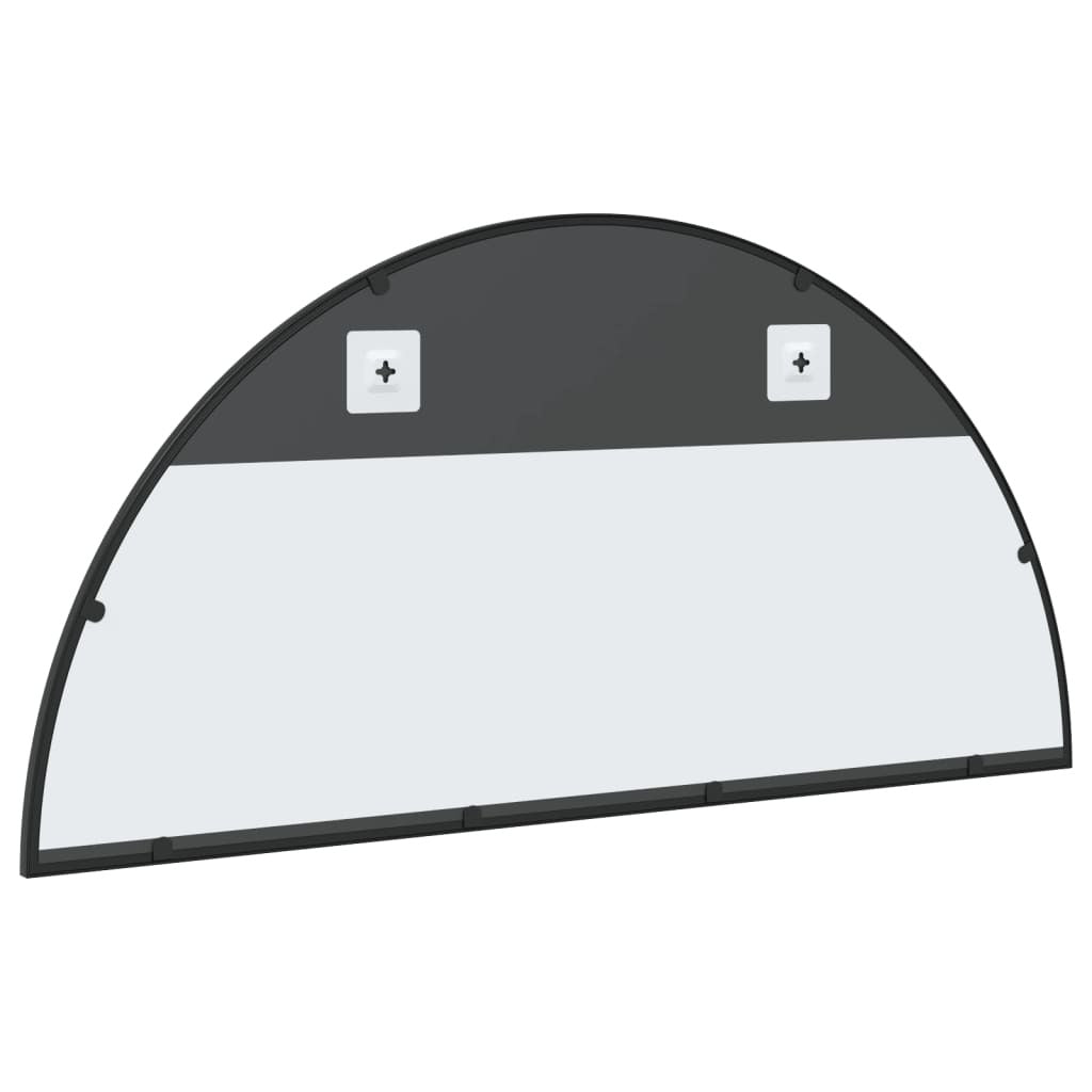 Detail of black iron frame on minimalist rectangular mirror highlighting powder-coated finish and modern aesthetic