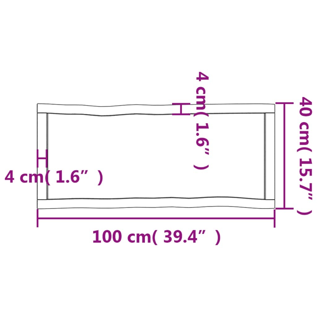 Technical view of medium rectangular oak table top showing dimensions and specifications