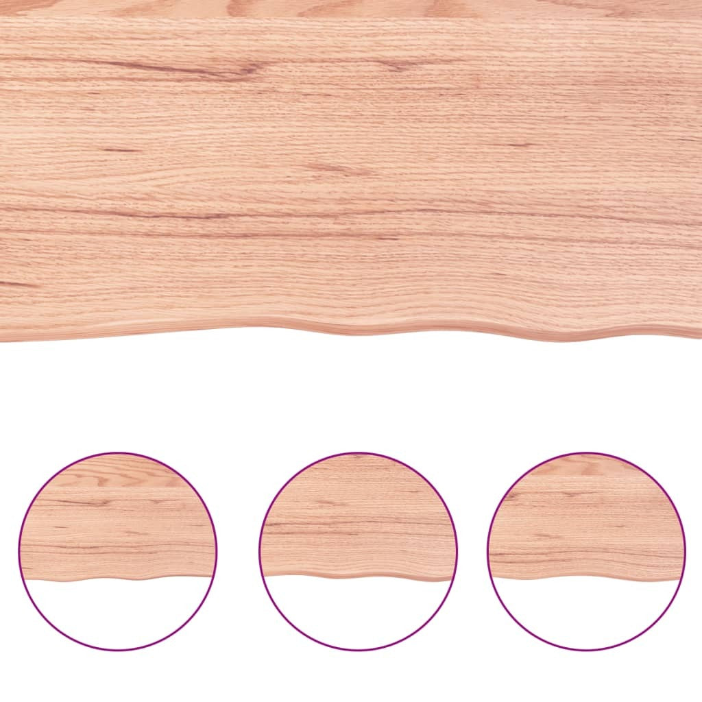 Side view of foldable oak table top showing thickness and edge construction