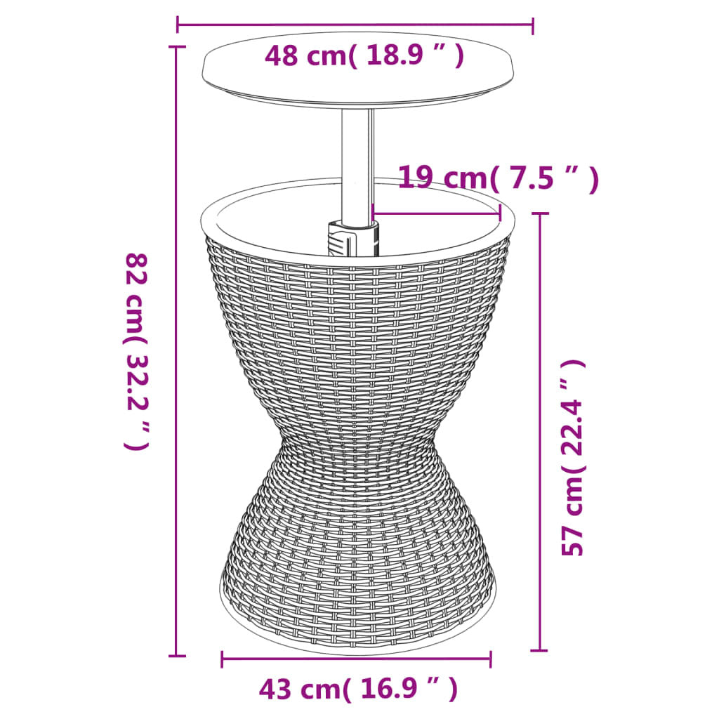 3-in-1 ice cooler table showing size proportions and portable design features