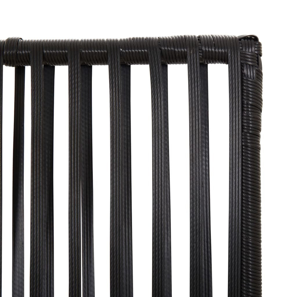 Single black poly rattan panel showing powder-coated steel frame and artistic weaving design