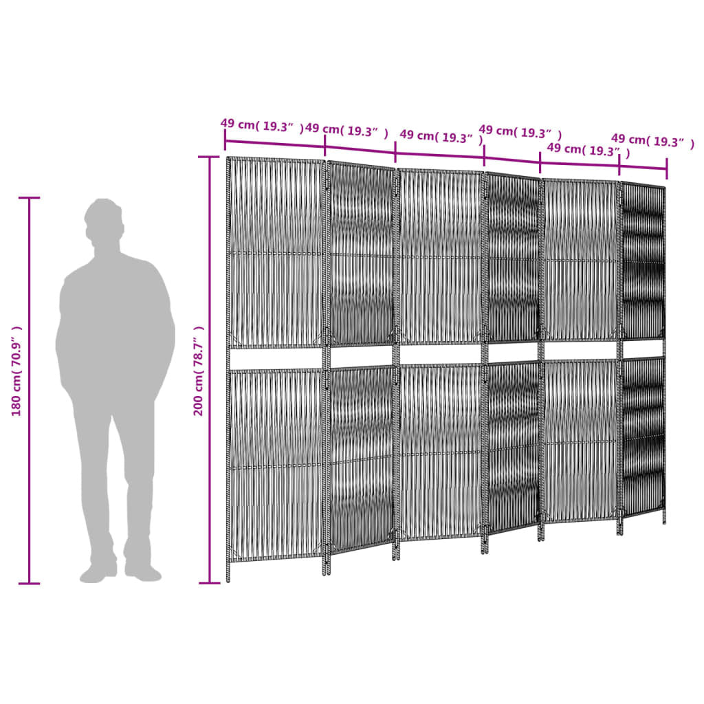6-panel black poly rattan room divider product packaging and assembly instructions