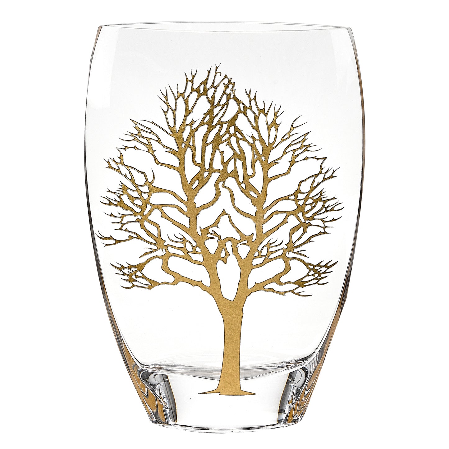12 inch mouth blown gold Tree of Life crystal vase with lead-free design and artisan craftsmanship