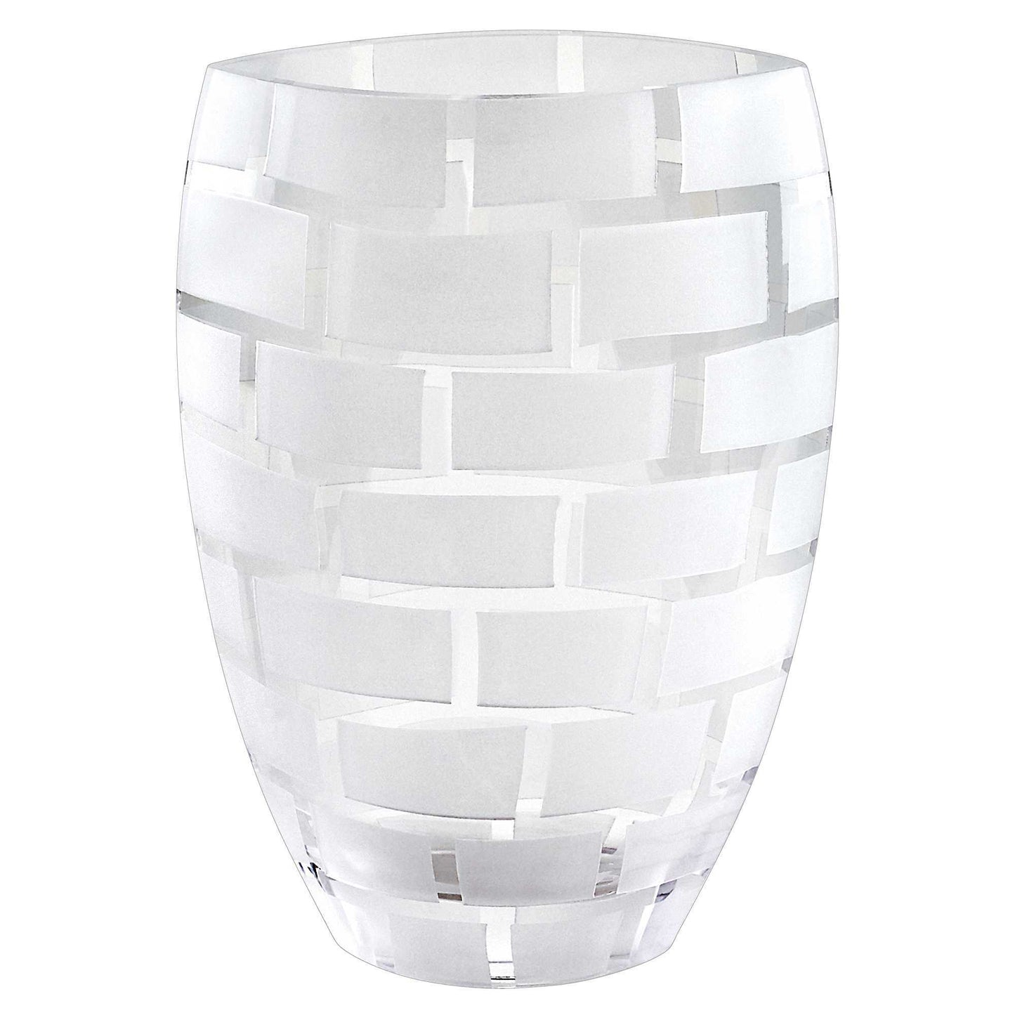 12 inch mouth blown frosted crystal vase with elegant wall design pattern, European handcrafted home decor piece