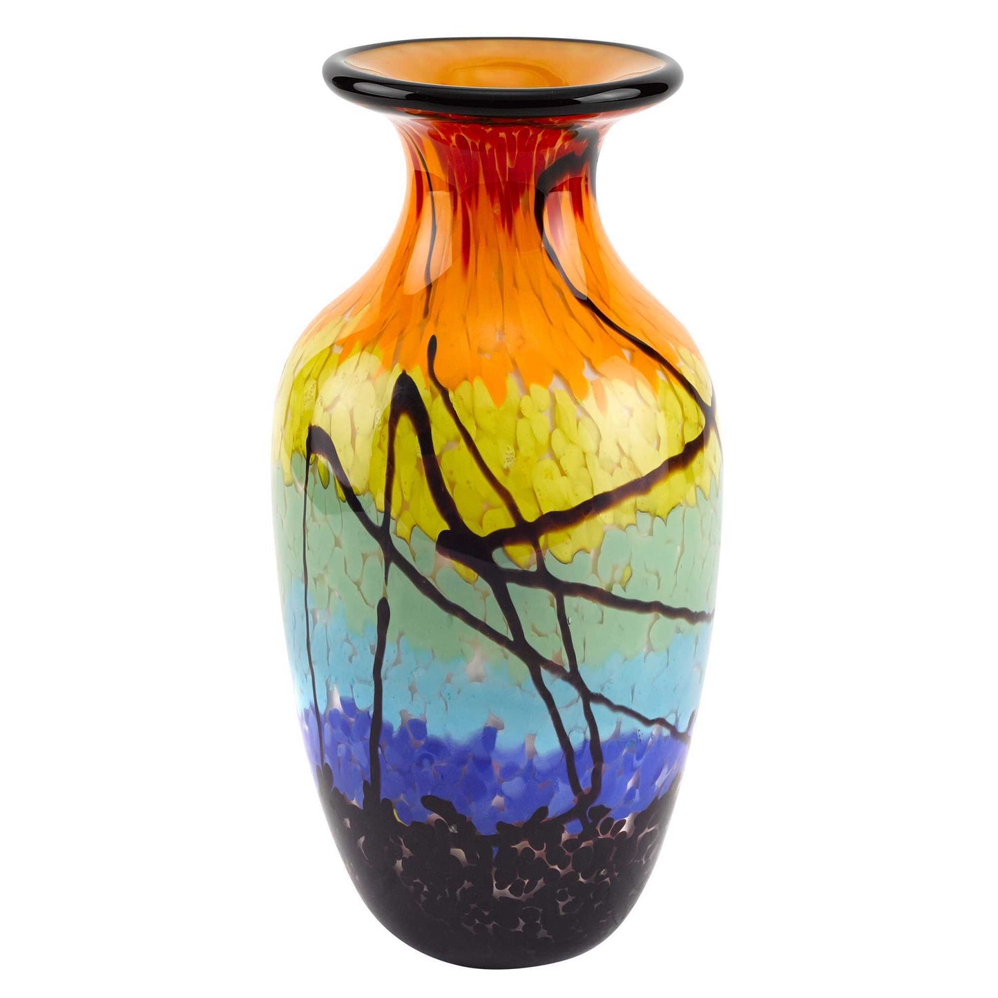 Art glass urn vase 10.5 inch close-up showing unique mouth blown craftsmanship and brilliant glass quality