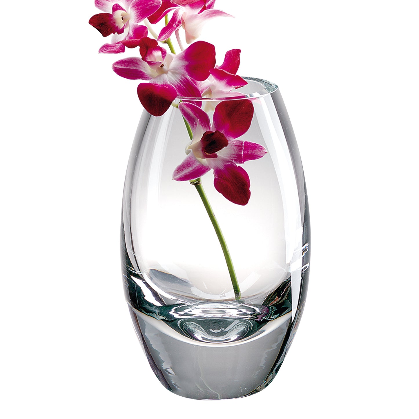 Close-up detail of premium blue lead-free crystal vase showing rich color depth and quality of European mouth blown craftsmanship with signature authentication, perfect for coastal or contemporary interiors