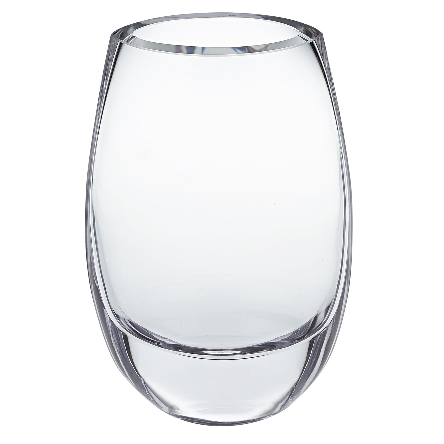 Thick walled Polish crystal oval vase showing premium mouth blown craftsmanship, 8 inch elegant home accent