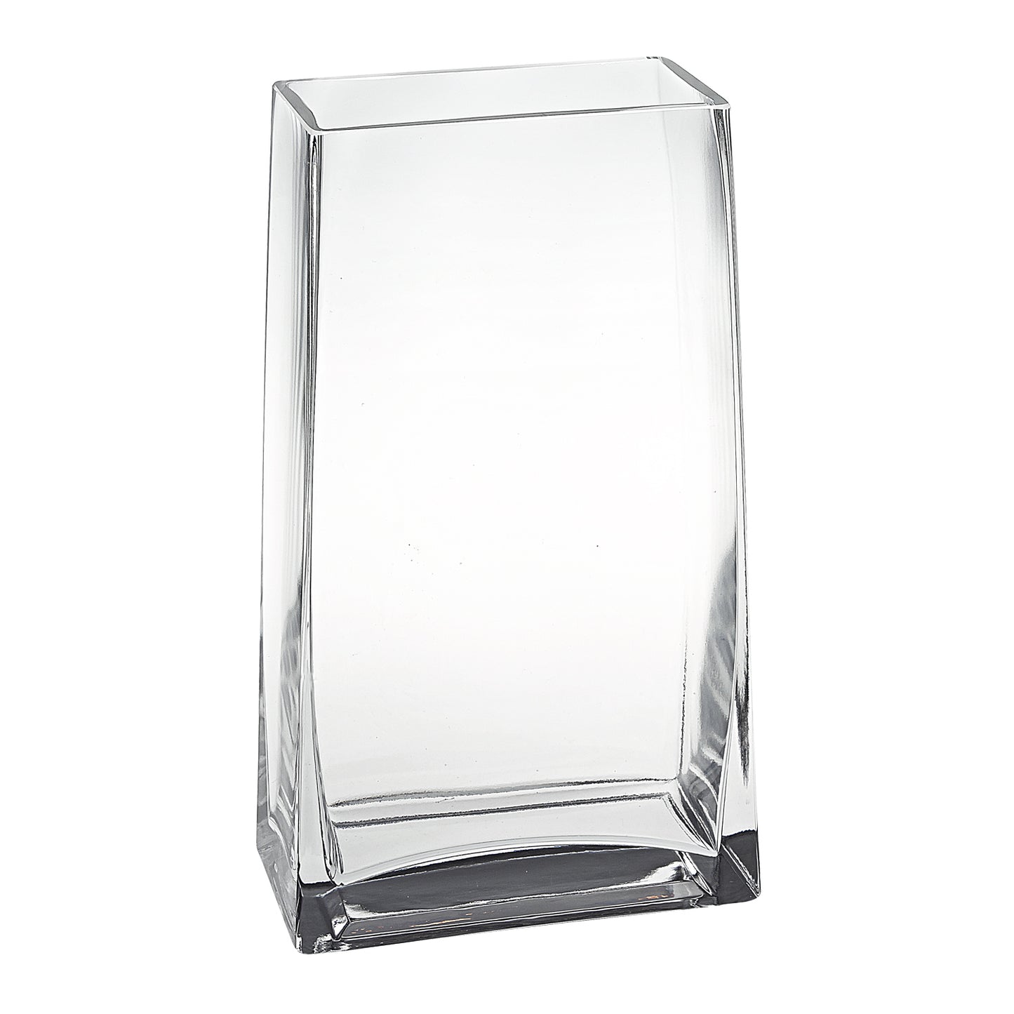 Clear glass rectangle vase 9 inch close-up showing handmade artisan craftsmanship and brilliant clarity