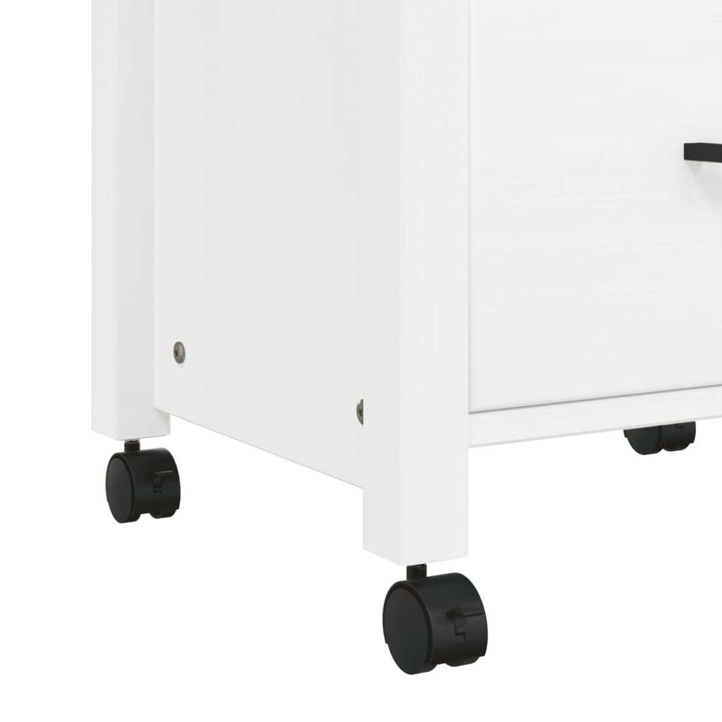Back view of pine wood trolley showing construction quality