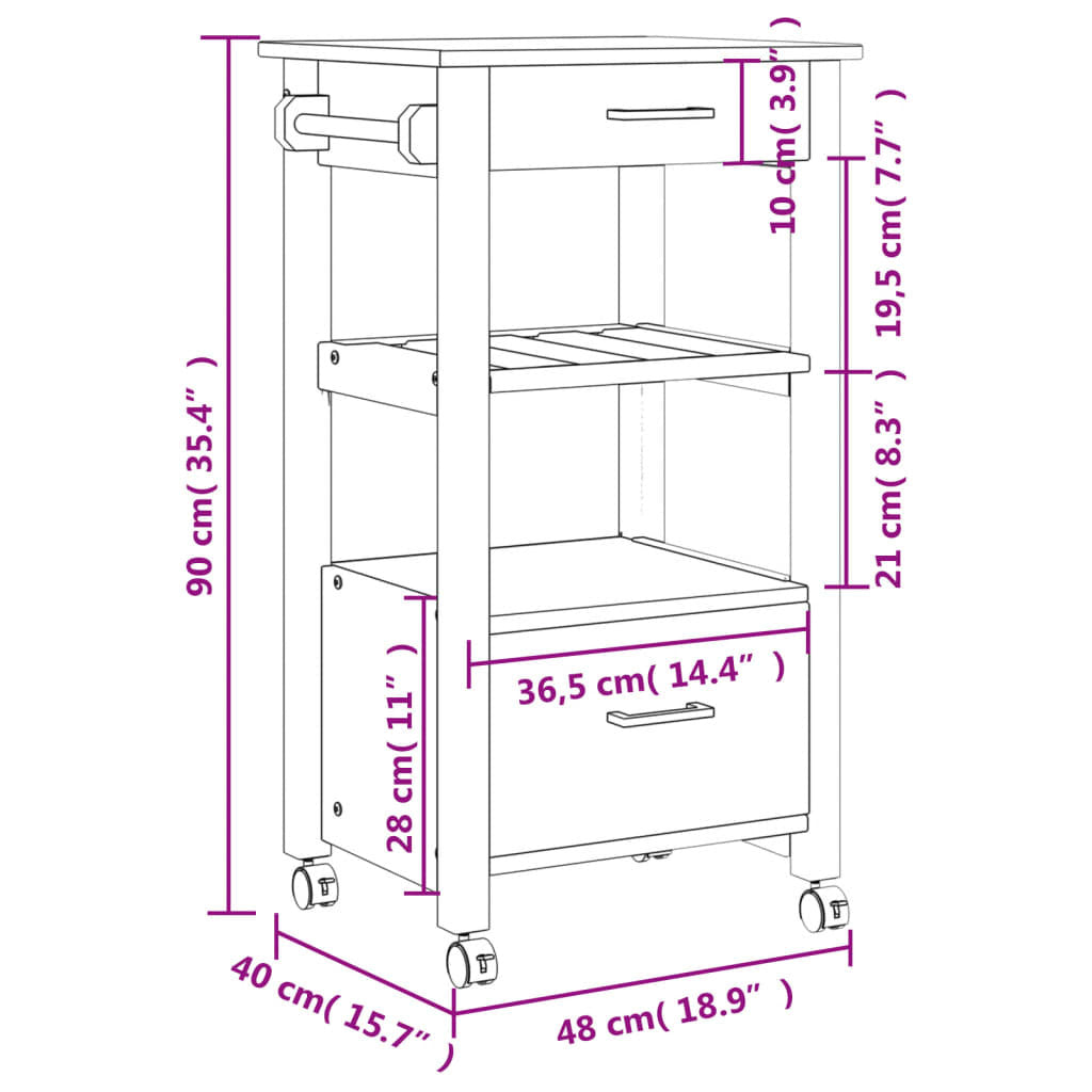 Kitchen trolley with cooking utensils and accessories organized on shelves
