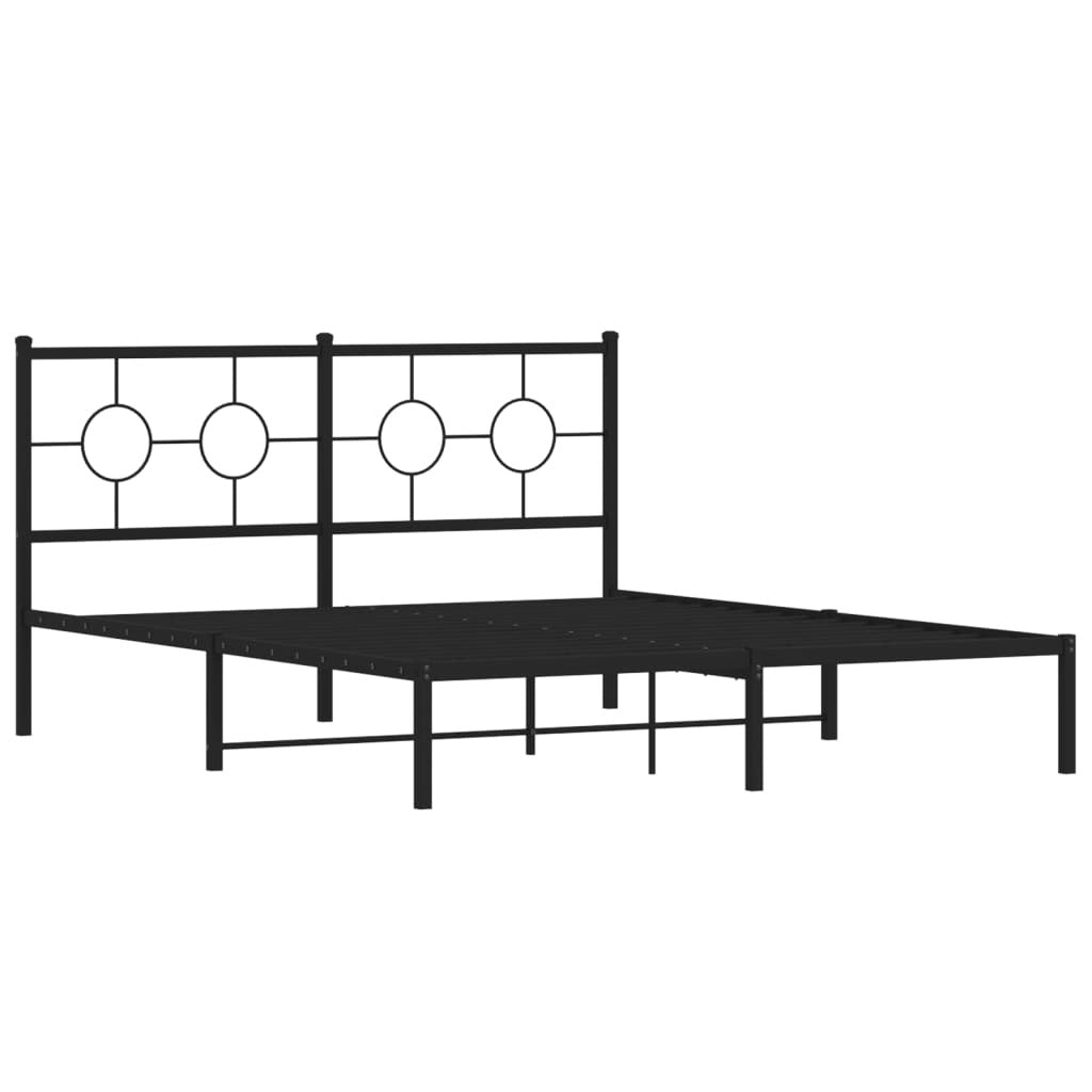 Side view of king size industrial black steel bed frame showing platform design