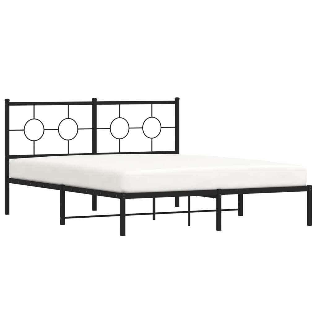 King size black steel bed frame in modern bedroom interior with industrial decor