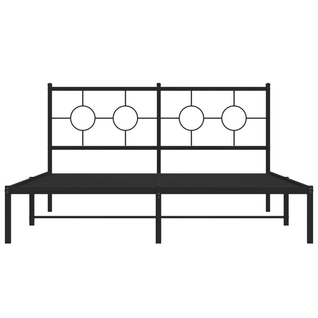 Detail view of black steel bed frame construction showing durable powder coating