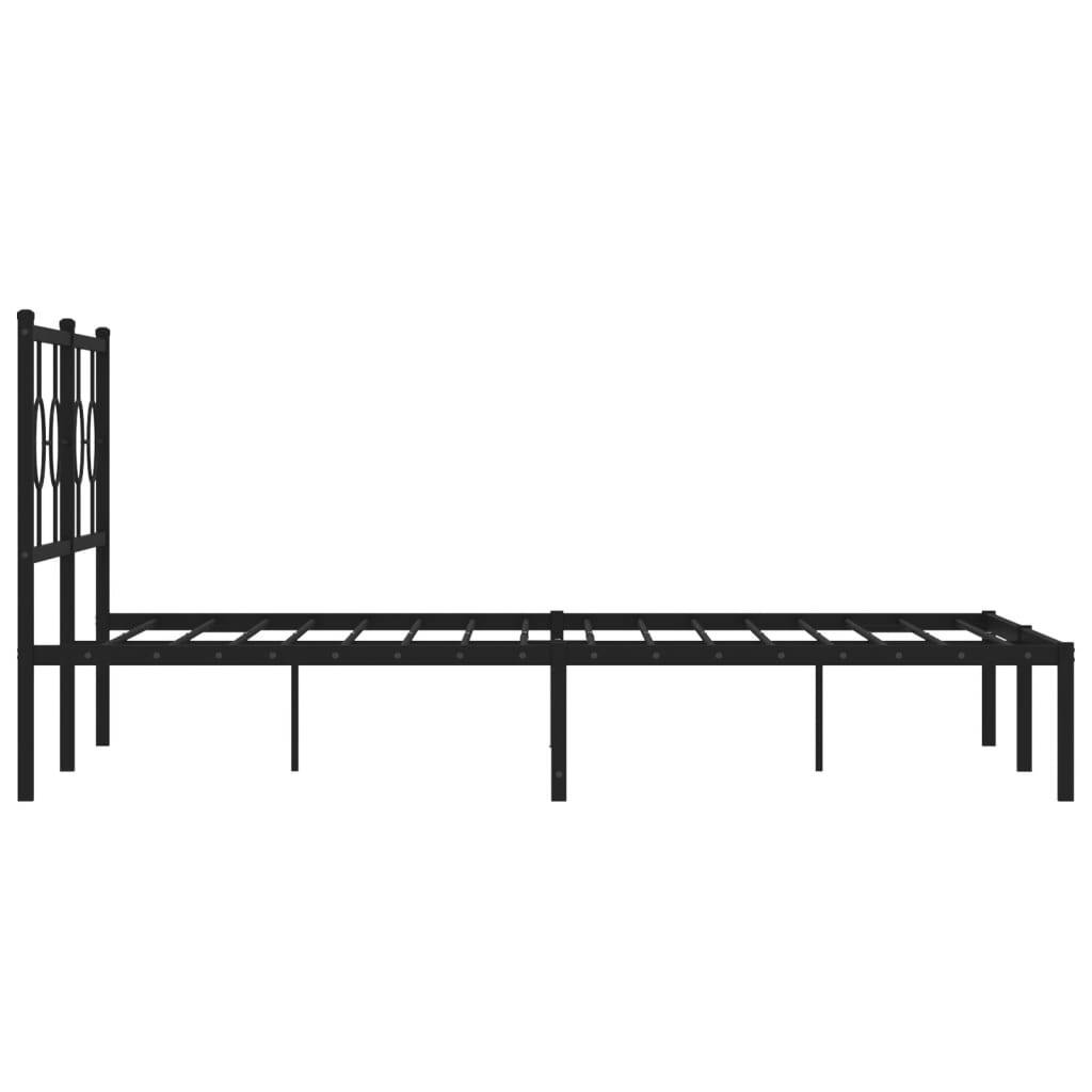 Angled view of king size industrial bed frame showing platform and headboard design