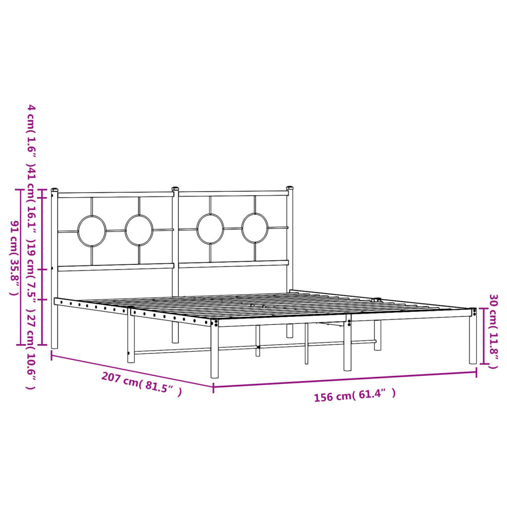 King size industrial black steel bed frame package showing components and hardware