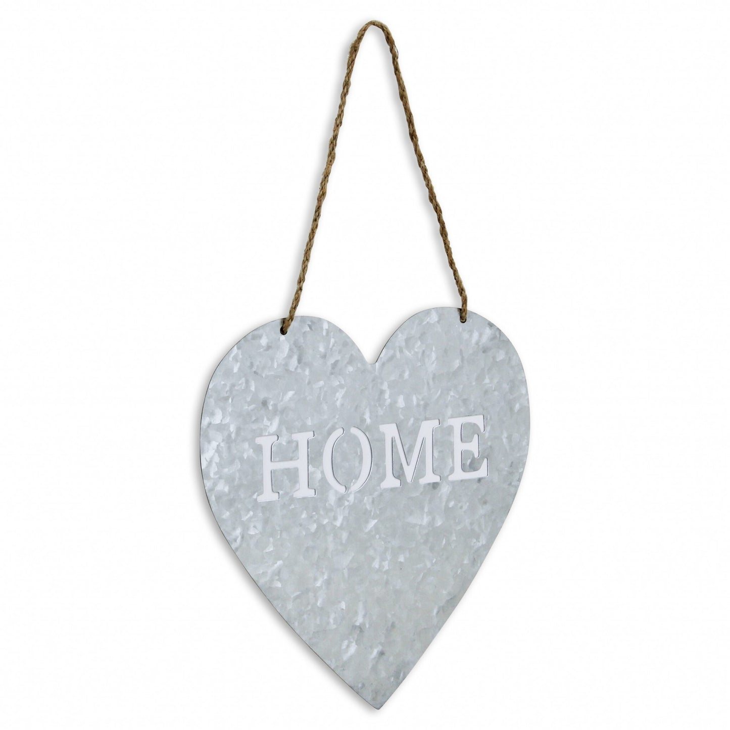 Rustic HOME metal sign showing weathered gray finish and galvanized construction perfect for entryway decor