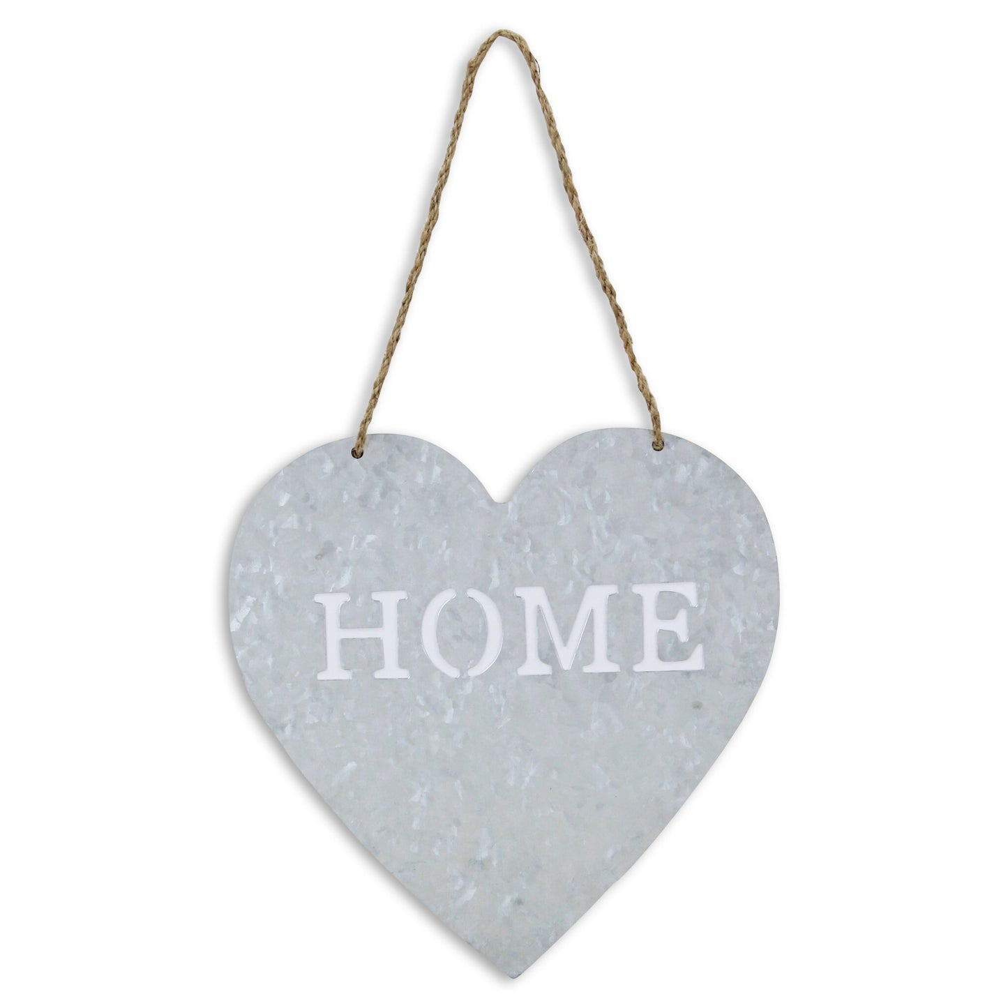 Gray galvanized metal HOME sign side view showing lightweight 0.4 lb construction and farmhouse style