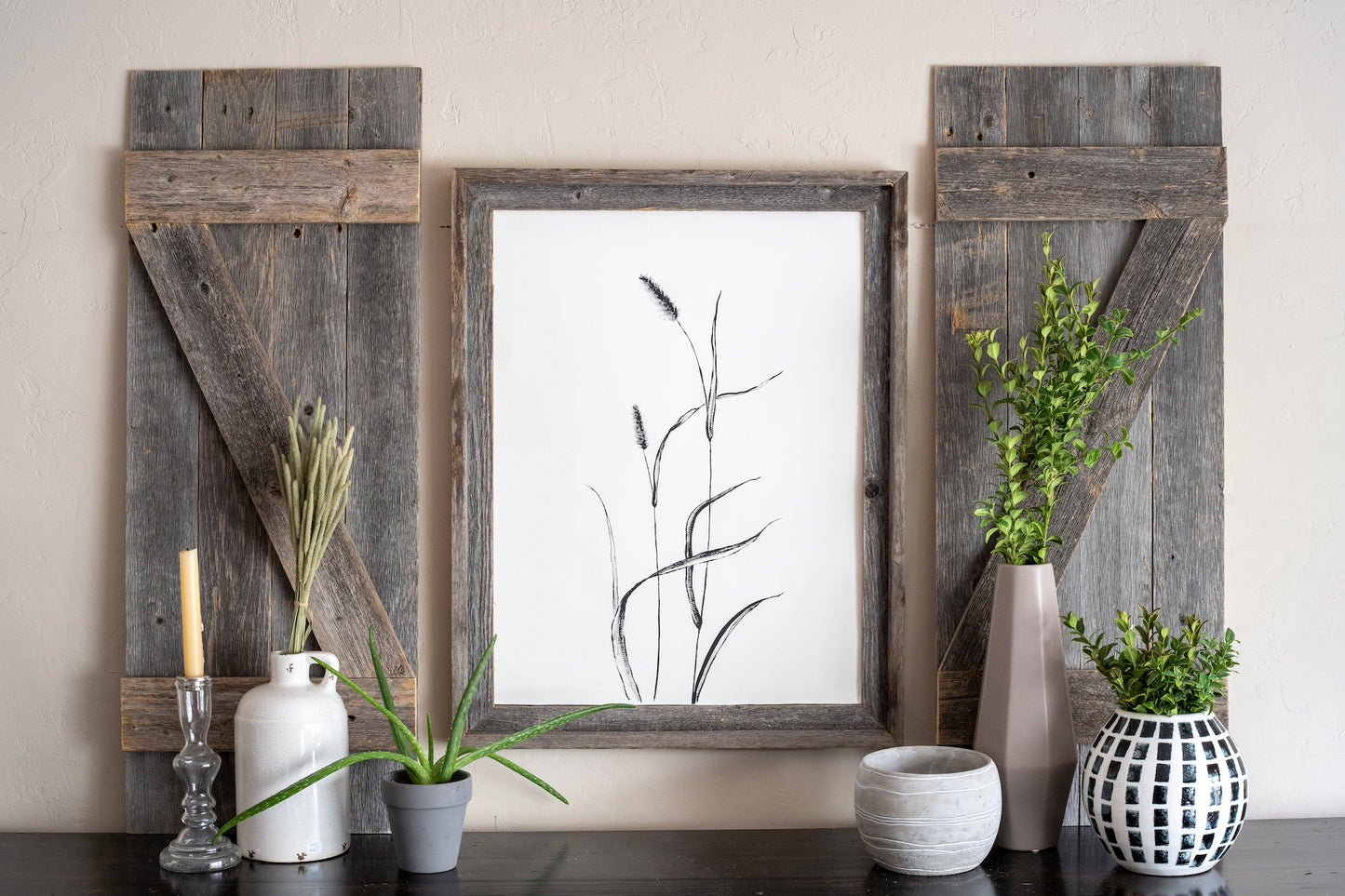 Side view of 36x14 inch gray wood wall decor showing substantial depth and contemporary clean lines for modern interiors