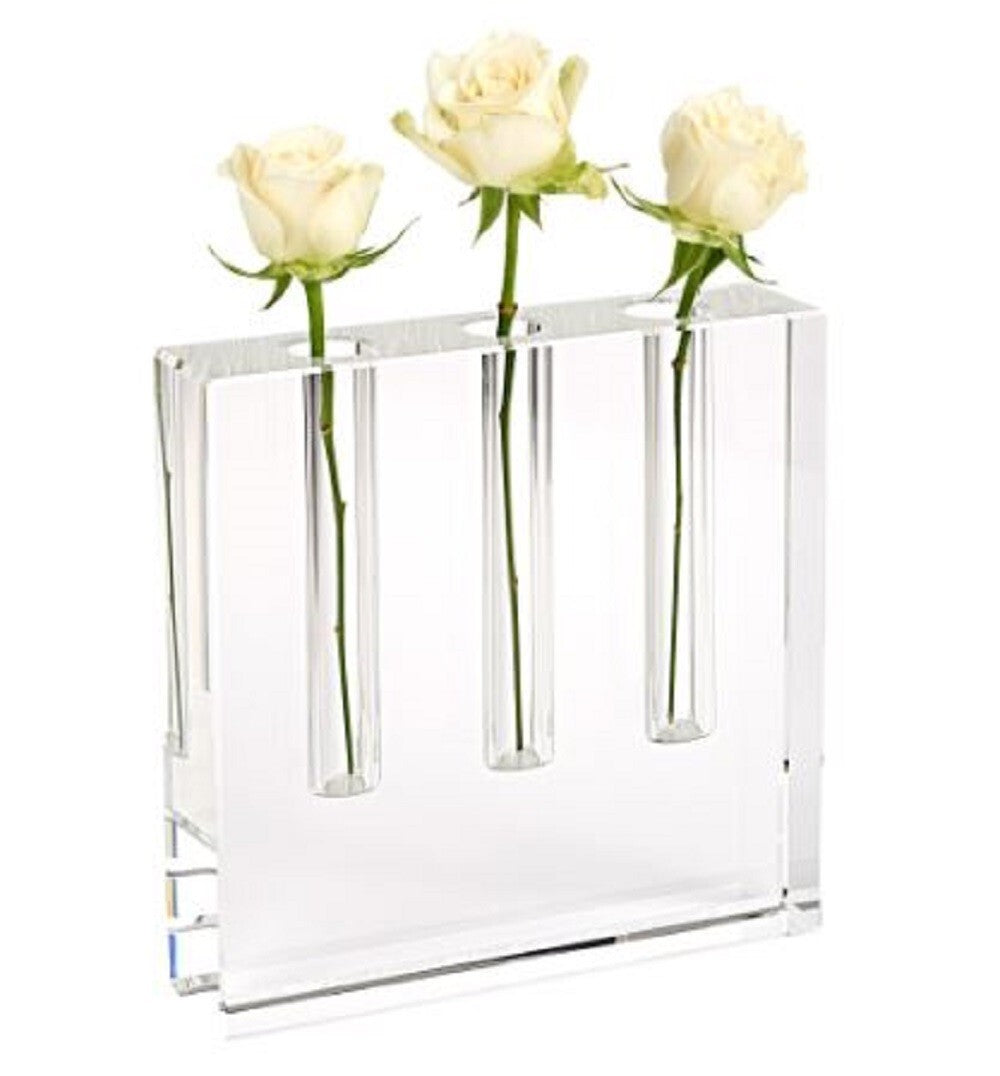 Clear crystal square vase showing geometric design and transparency, 7 inch contemporary table accent