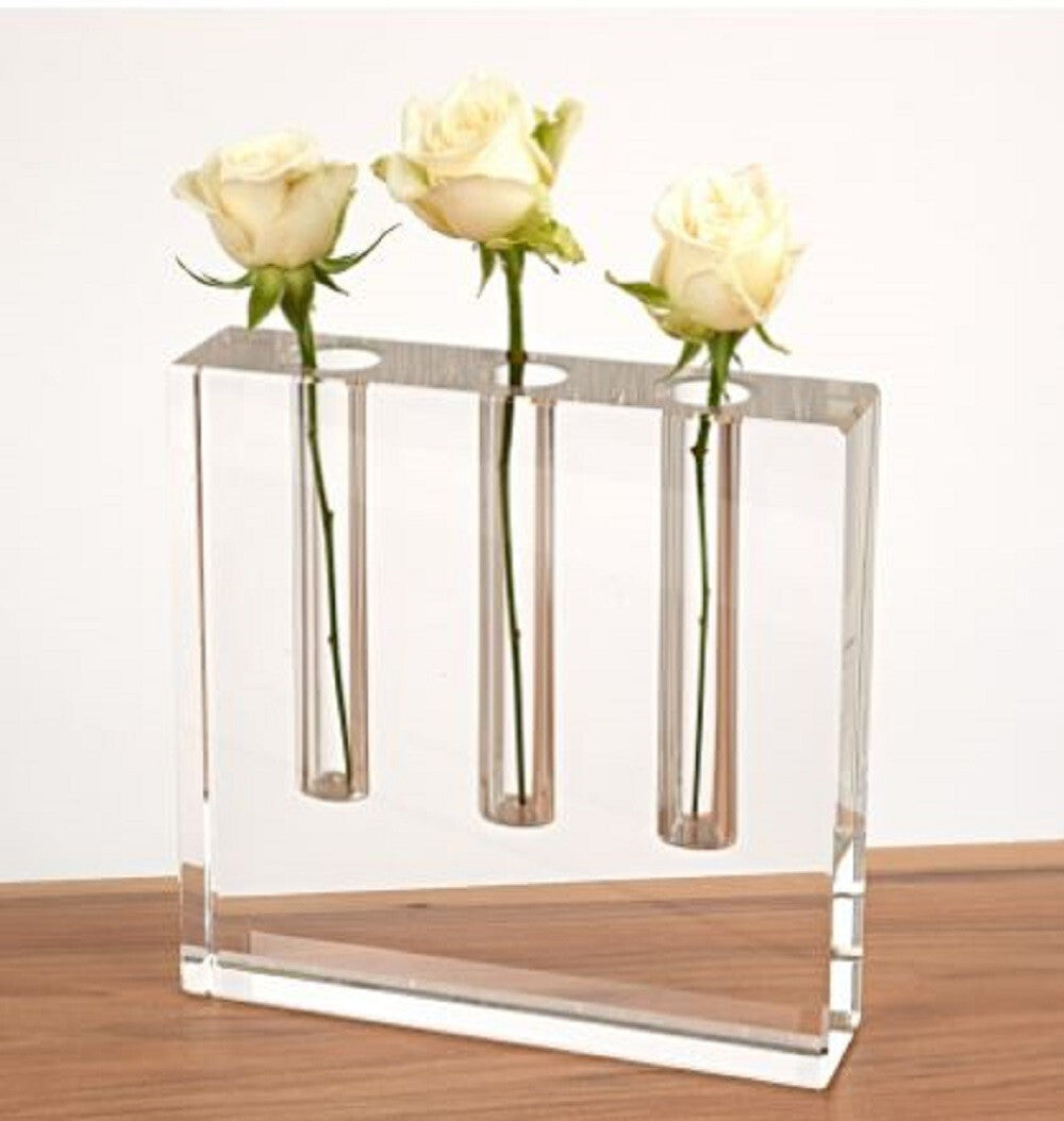 Modern 7 inch clear crystal square vase with clean lines, elegant minimalist glass home decor