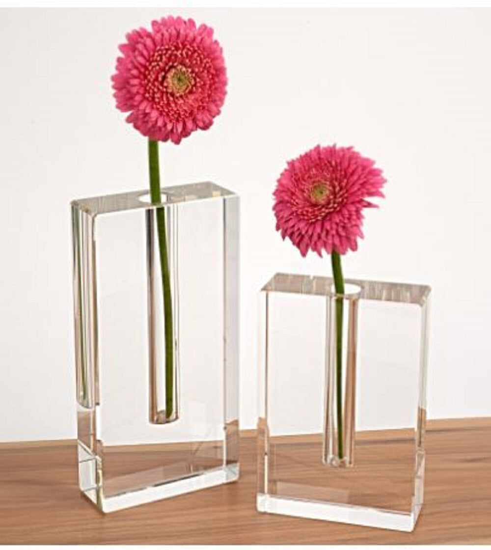 6 inch square crystal glass vase with elegant geometric shape, contemporary minimalist home decor accent