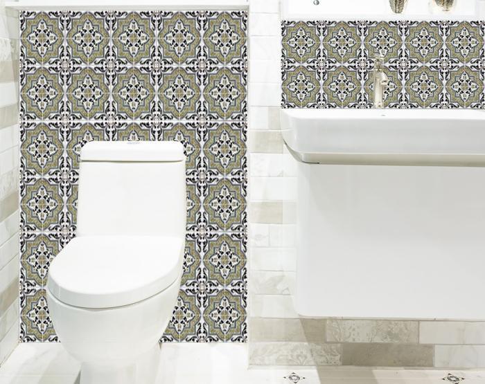 Kitchen wall decorated with vintage sage 6x6 medallion removable tiles creating sophisticated design