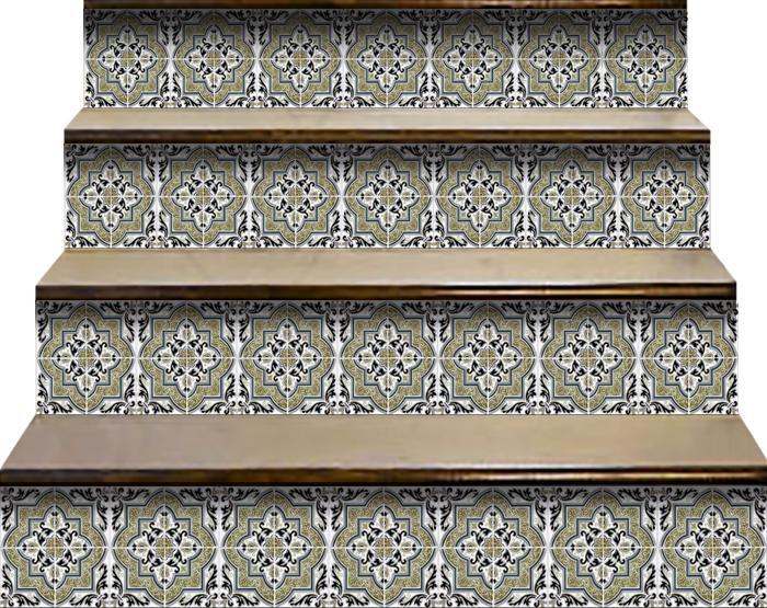 Installation demonstration of vintage sage 6x6 medallion peel and stick tiles on clean surface