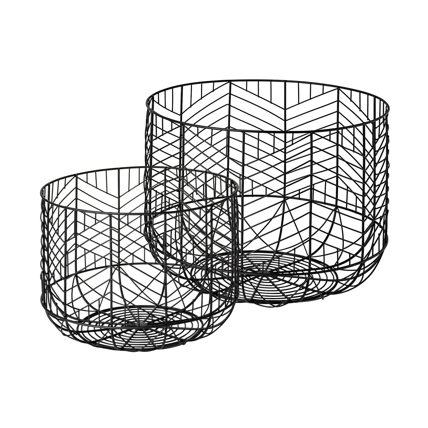 Black metal wire bowls chevron pattern close-up showing open wire construction and matte finish