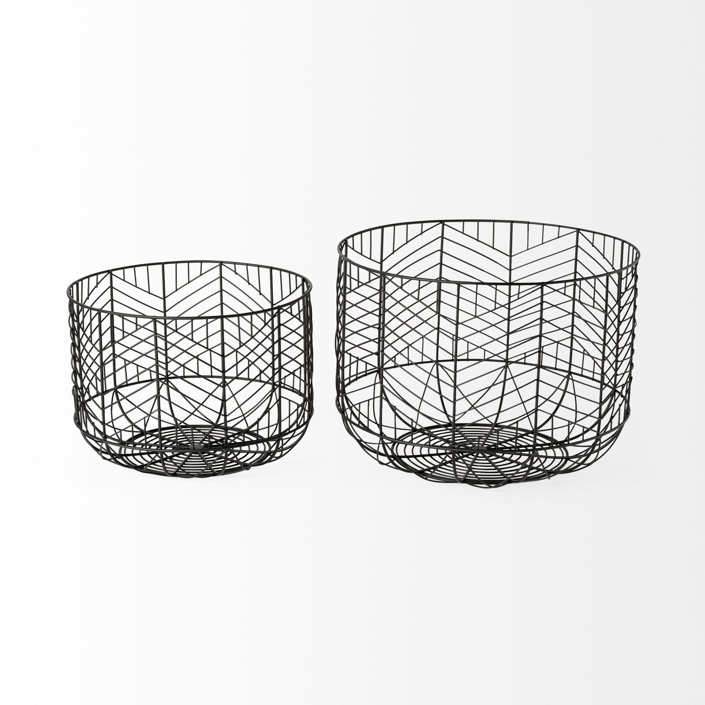 Modern chevron bowls set of 2 black metal side view displaying contemporary industrial design